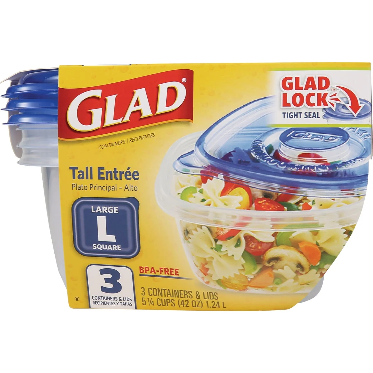 Fine Crafted Glad 42 Oz. Clear Square Tall Entre Container 3-Pack Luxury