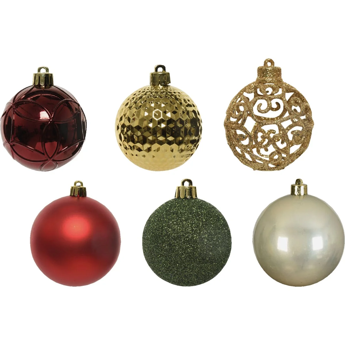 High-Performance Decoris 2.4 In. Shatterproof Pearl Oxblood Pine Green Light Gold Christmas Red Bauble Christmas Ornament 37-Pack Breathable