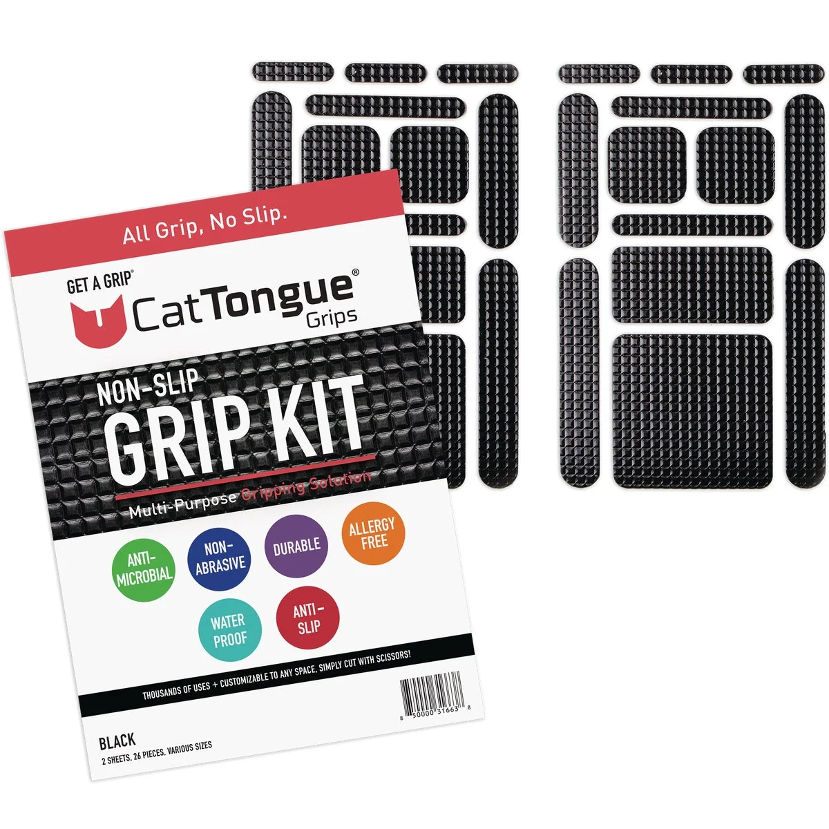 Refined CatTongue Grips Gription Black Non-Abrasive Anti-Slip Kit 26-Piece High-Grade