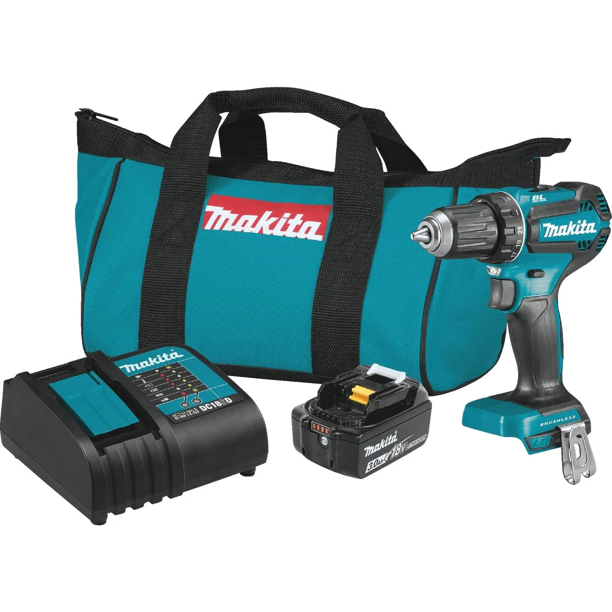 Green Makita 18-Volt LXT Lithium-Ion 1 2 In. Brushless Cordless Drill Driver Kit Prestigious