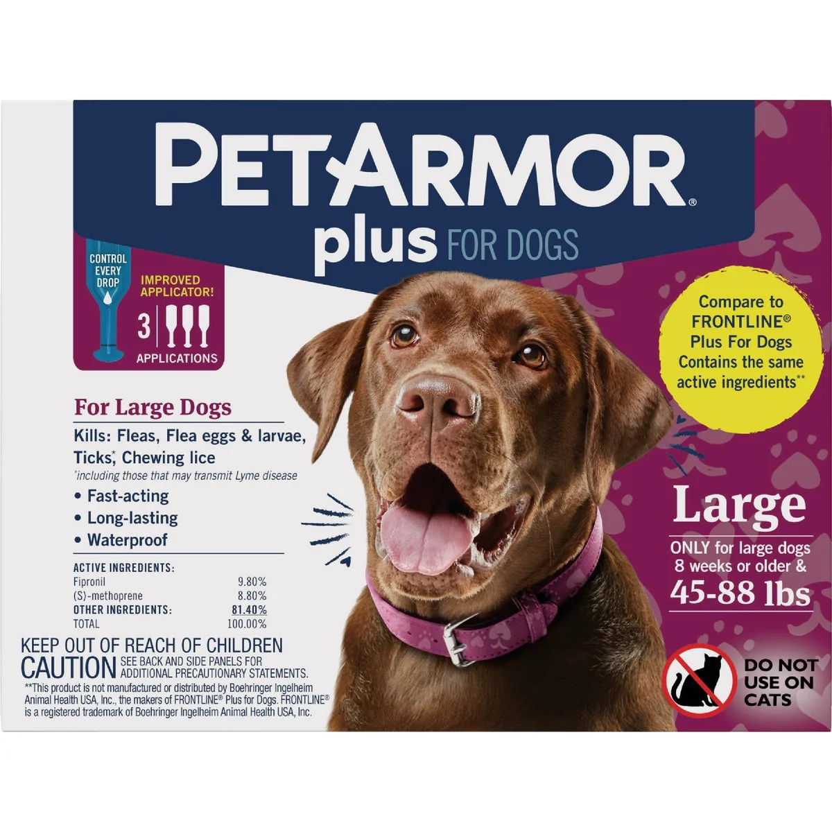 Efficient PetArmor Plus 45 to 88 Lb. Dog Flea Tick Topical Treatment 3-Pack Breathable