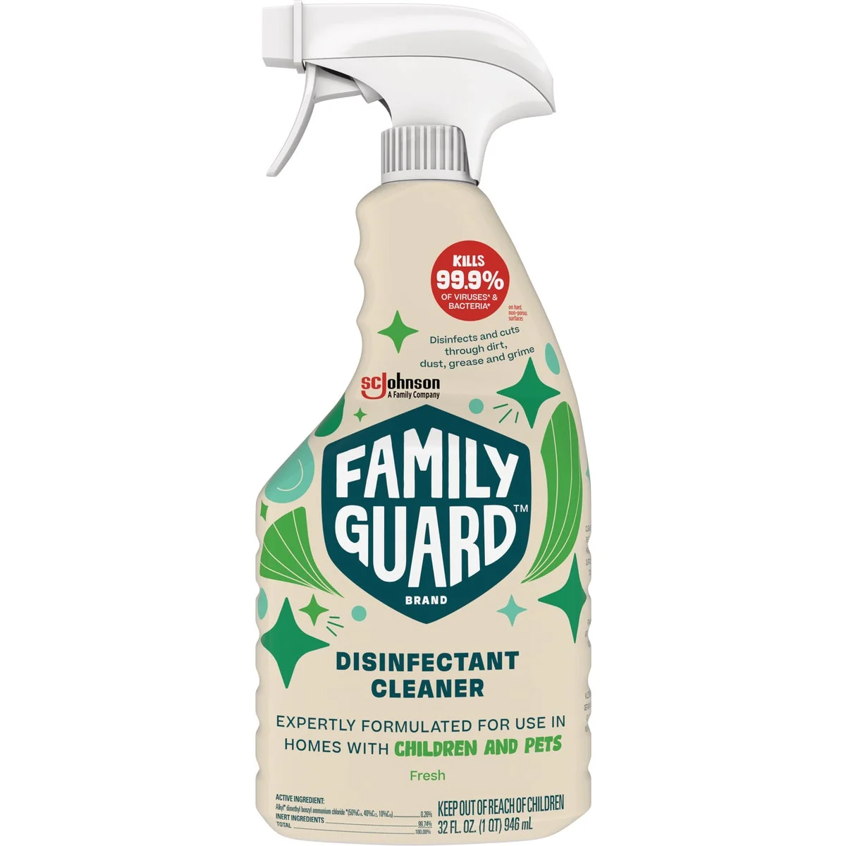 Certified SC Johnson FamilyGuard 32 Oz. Fresh Trigger Spray Disinfectant Cleaner Relaxed