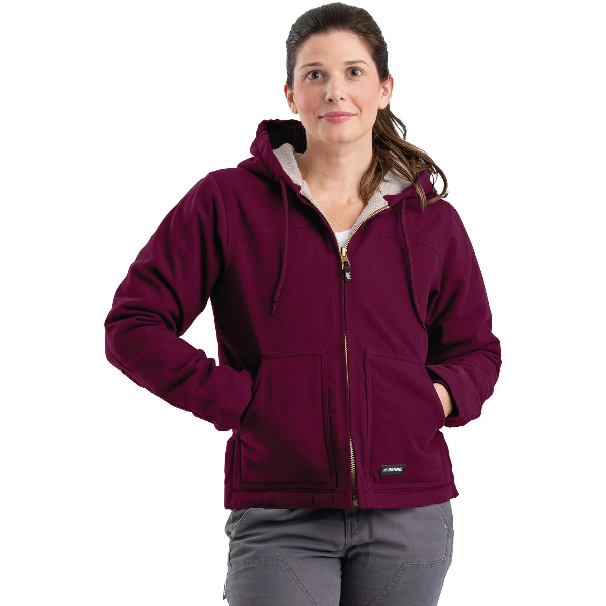 Selected Berne Women’s Large Plum Sherpa-Lined Softstone Duck Hooded Jacket Reliable
