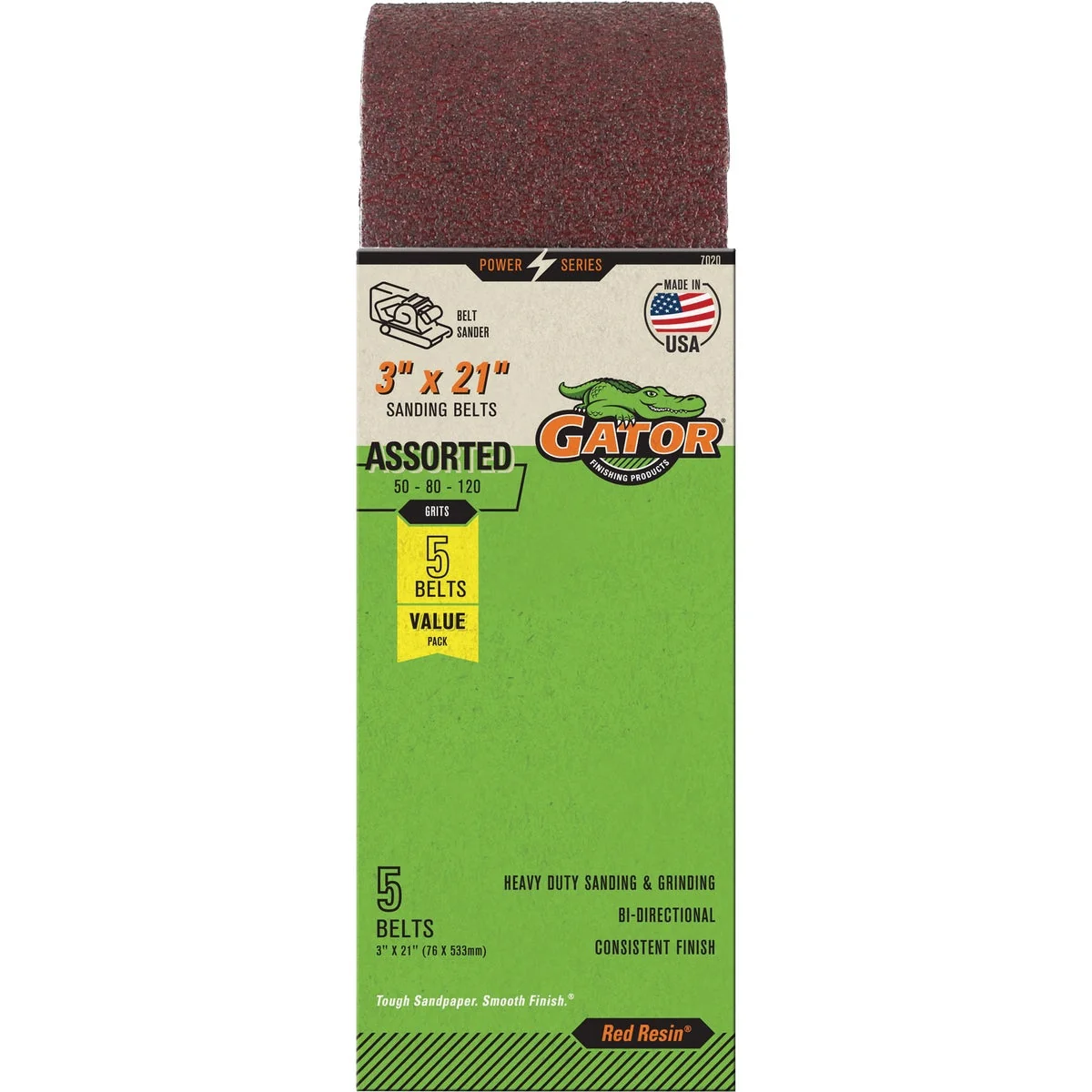 World-Class Gator 3 In. x 21 In. 50 80 120 Grit Sanding Belt 5-Pack Artisan