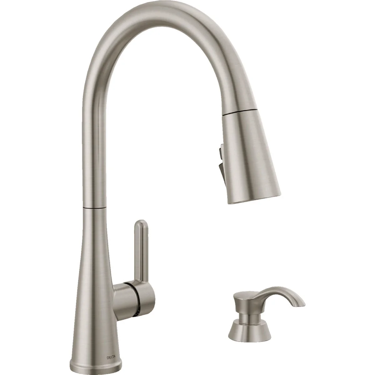 Enhanced Delta Greydon 1-Handle Pull-Down Kitchen Faucet with Soap Dispenser Stainless High-End