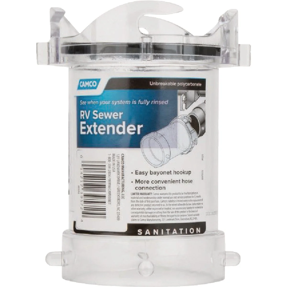 Next-Generation Camco 5 In. Clear Adapter RV Sewer Extender Consistent
