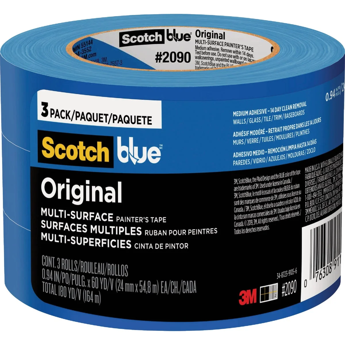 Safe ScotchBlue Painter’s Tape 0.94 in x 60 yd 24mm x 54.8m 3 Rolls Reliable