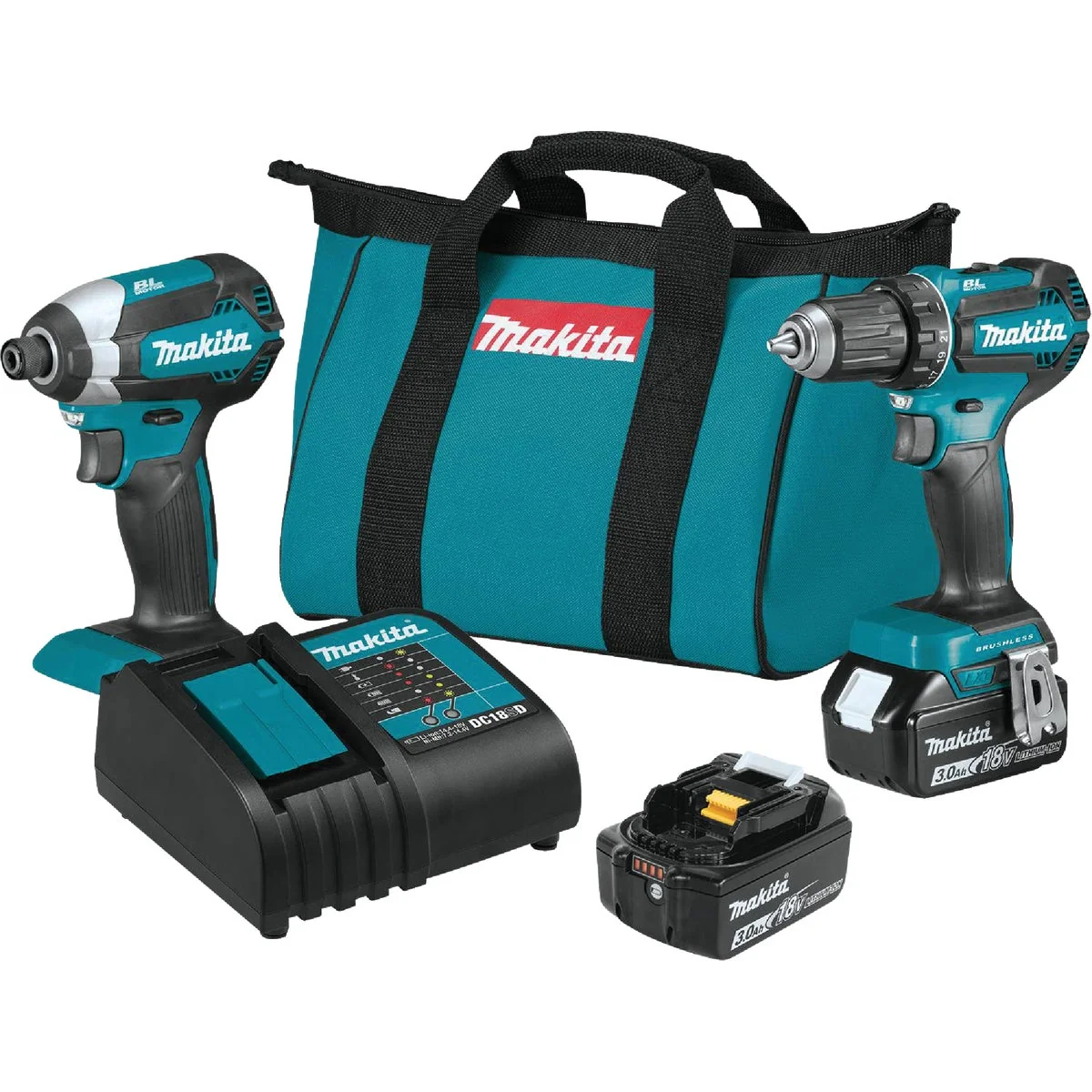 Authentic Makita 2-Tool 18 Volt LXT Lithium-Ion Brushless Compact Drill Driver Impact Driver Cordless Tool Combo Kit Excellent