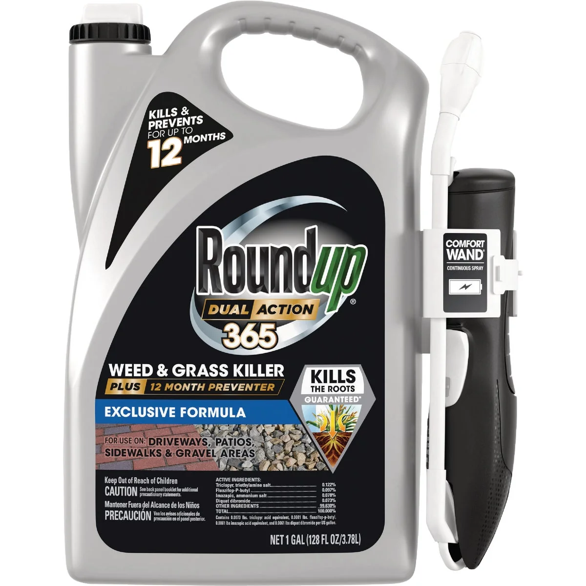 Consistent Roundup Dual Action 365 1 Gal. Exclusive Formula Weed Grass Killer with Comfort Wand High-End