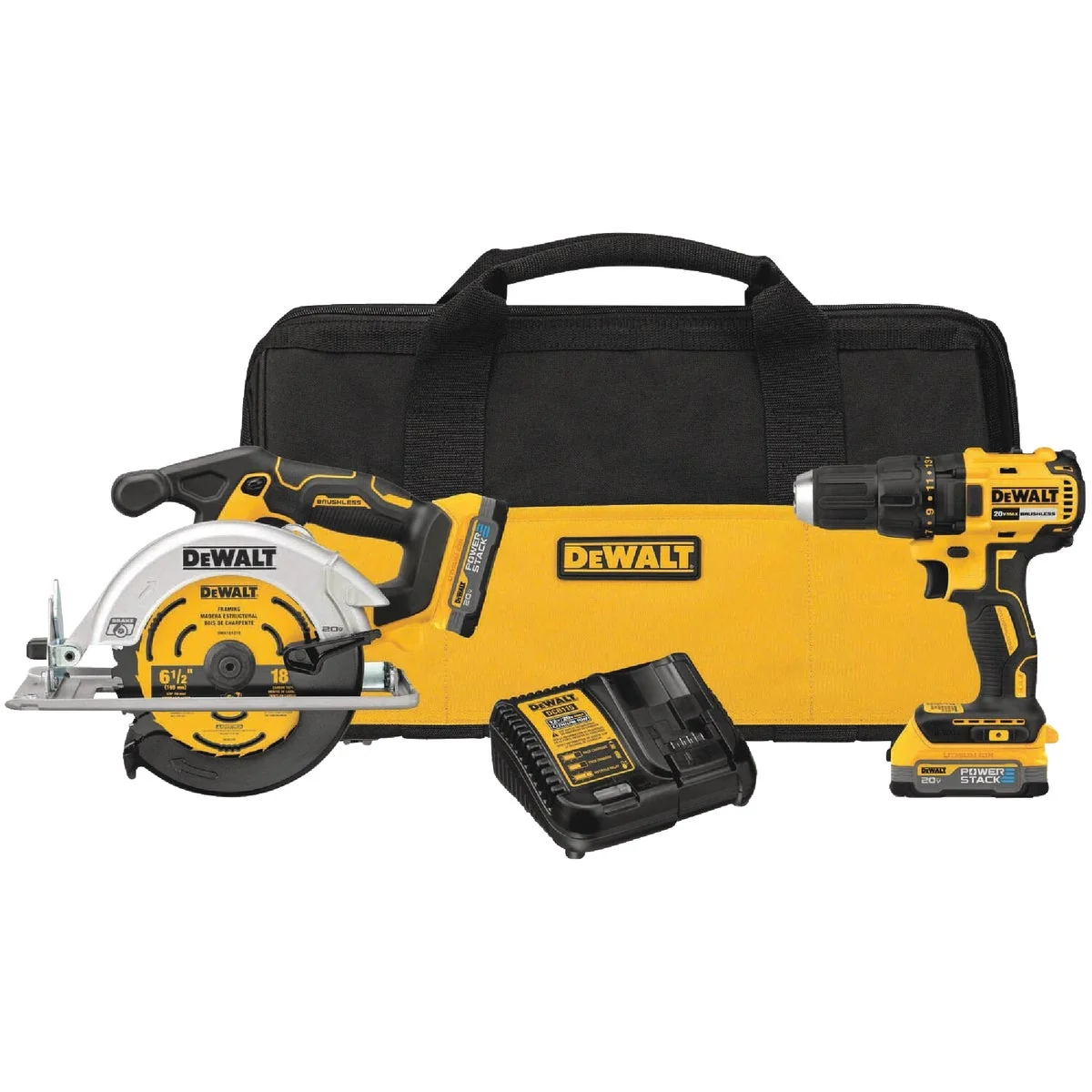 Breathable DEWALT 20V MAX 2-Tool Brushless Cordless Compact Drill Driver Circular Saw Tool Combo Kit with 2 1.7 Ah POWERSTACK Batteries Charger Organic