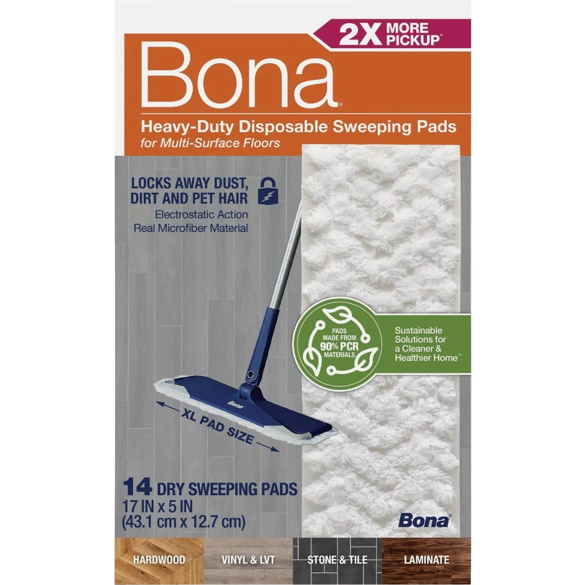 Clean Bona Heavy Duty Disposable Sweeping Pads for Multi-Surface Floors 14-Count Natural