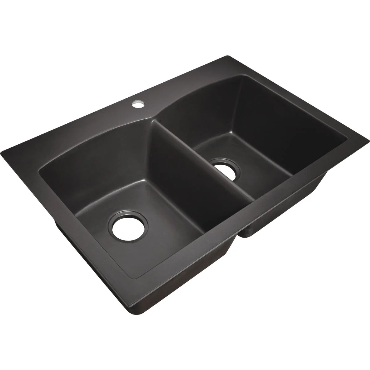 Official CMI Double Bowl 33 In. x 22 In. x 9 In. Black Granite Composite Dual Mount Single Hole Kitchen Sink Easy-to-Use