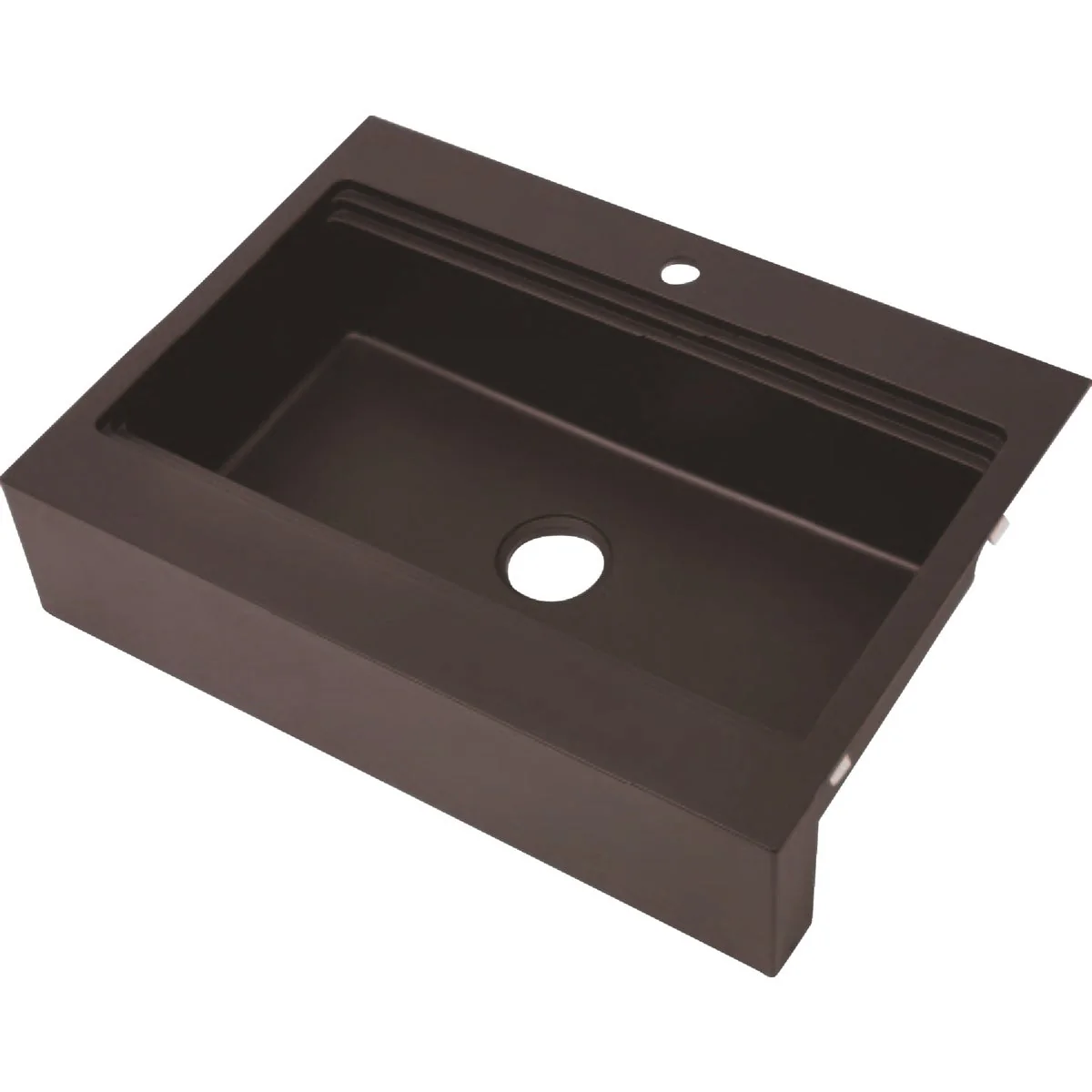 Smooth CMI Single Bowl 33 In. x 24 In. x 8 In. Black Granite 7-1 2 In. Flat Front Apron Work Station Sink Clean