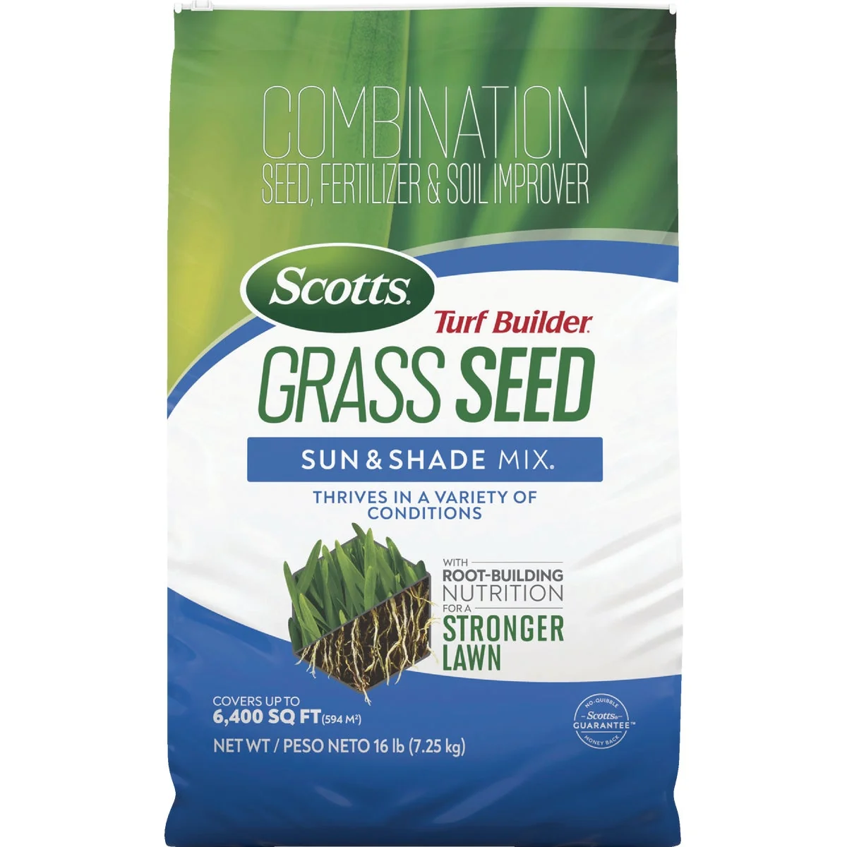 Pure Scotts Turf Builder 16 Lb. 1330 Sq. Ft. Sun Shade Mix Grass Seed Fertilizer and Soil Improver Combination User-Friendly