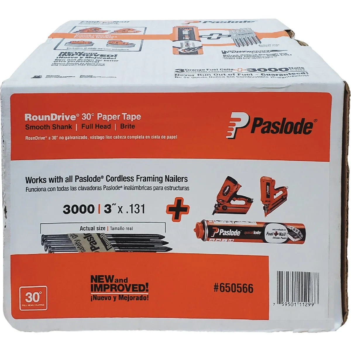 Specialty Paslode 3 In. x 0.131 In. 30 Degree Paper Tape Brite Smooth Thank RounDrive Framing Nails with Framing Fuel 3000 Ct. Pure