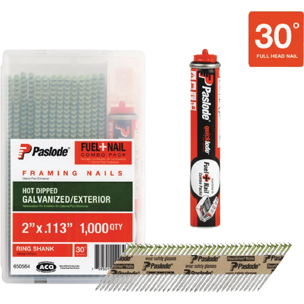 Smart Paslode 2 In. x 0.113 In. 30 Degree Paper Tape Hot Dipped Galvanized Plus Ring Shank RounDrive Framing Nails with Framing Fuel 1000 Ct. User-Friendly