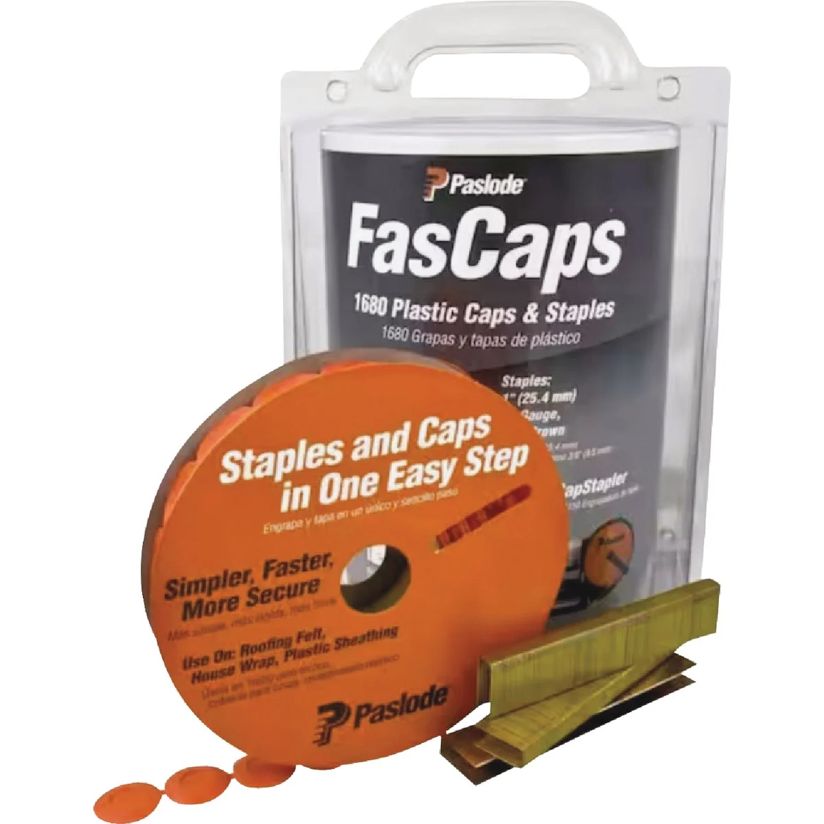 Effective Paslode FasCaps 3 8 In. x 1 In. 18-Gauge Galvanized Narrow Crown Staples with Plastic Caps 1400 Ct. Powerful