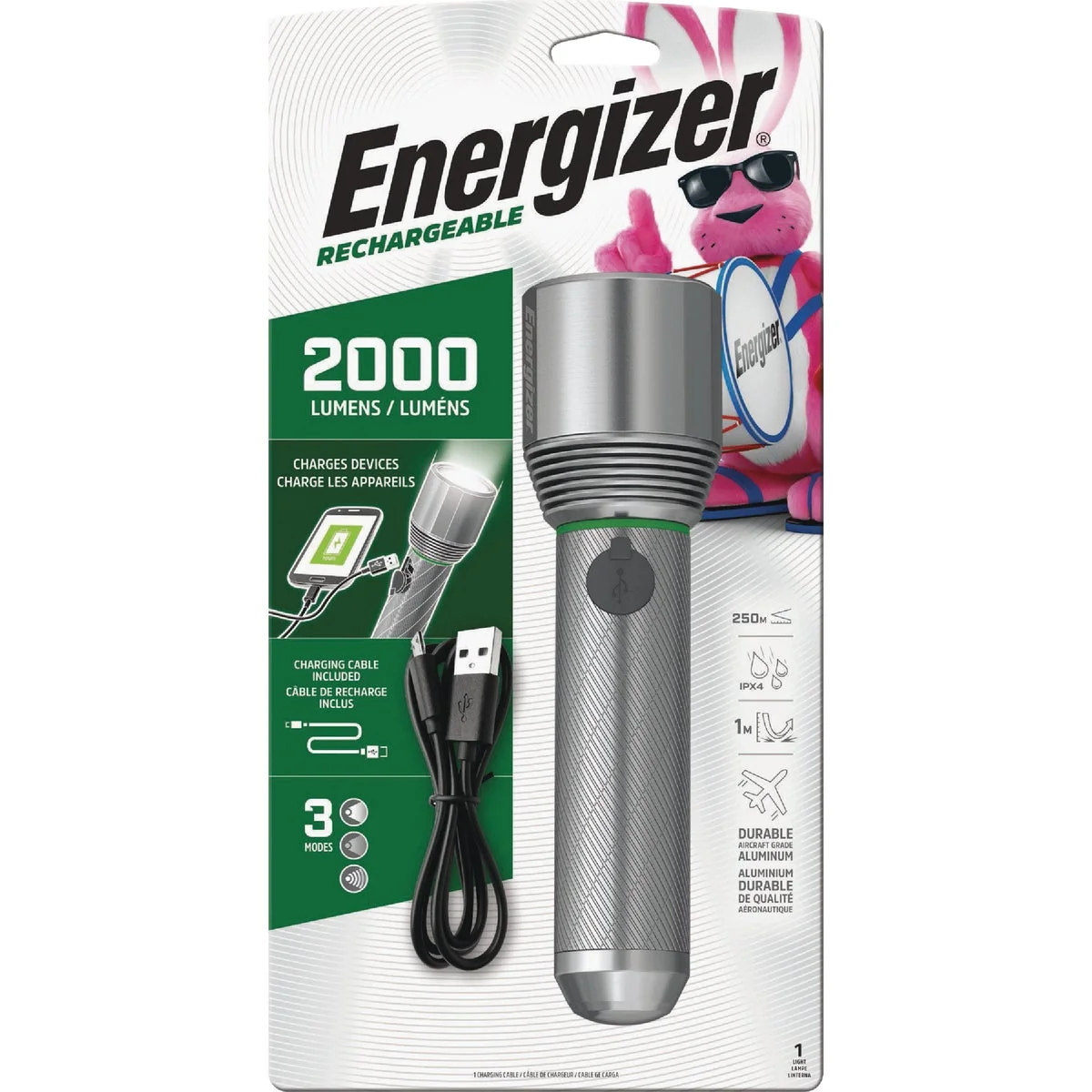 Reusable Energizer 2000 Lm. LED Rechargeable Flashlight Enhanced