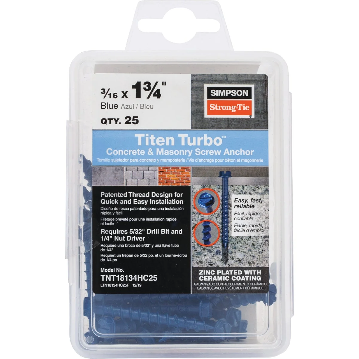 Detailed Titen Turbo 3 16 in. x 1-3 4 in. Hex-Head Concrete and Masonry Screw Blue 25-Qty Original