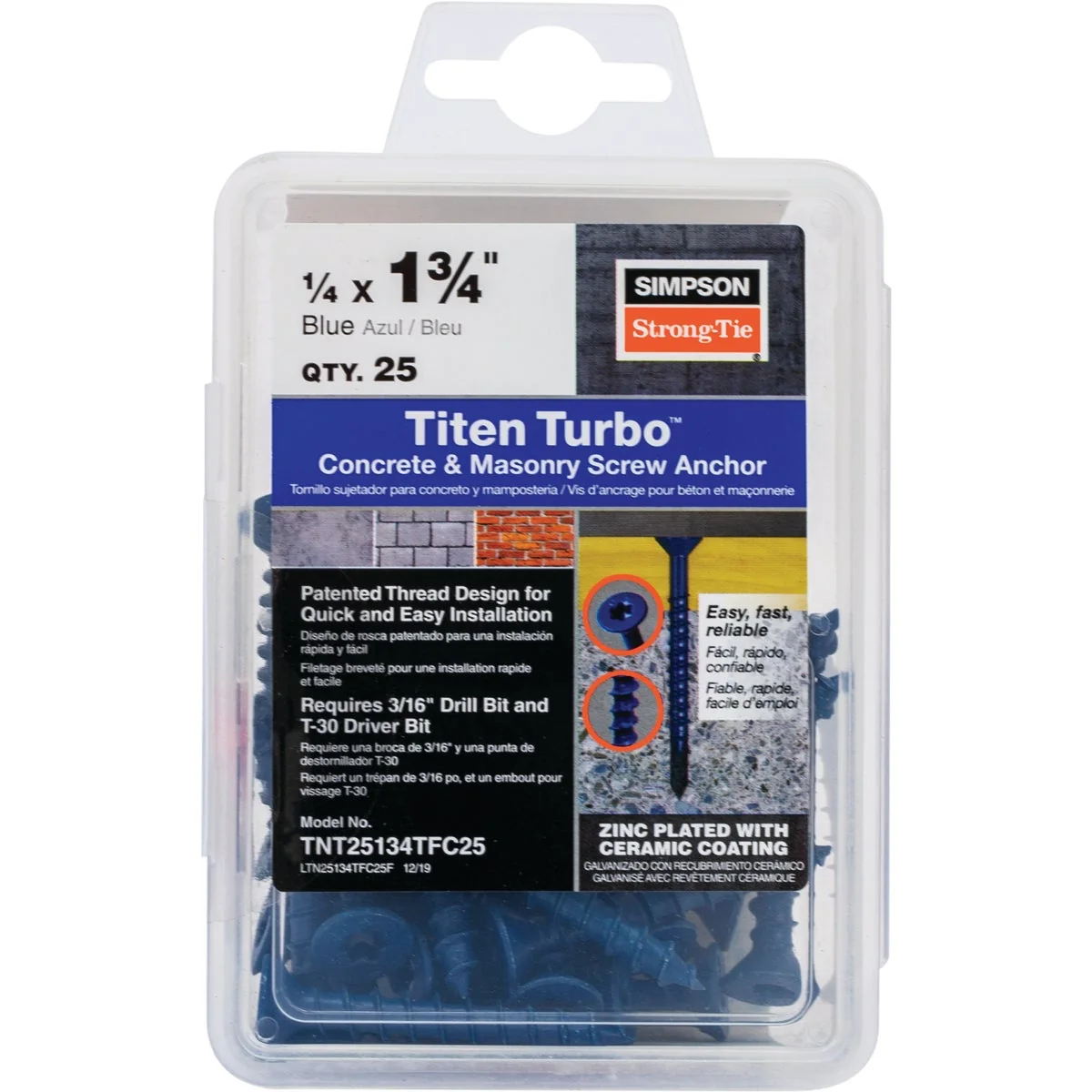 Fine Crafted Titen Turbo 1 4 in. x 1-3 4 in. 6-Lobe Flat-Head Concrete and Masonry Screw Blue 25-Qty High-Quality