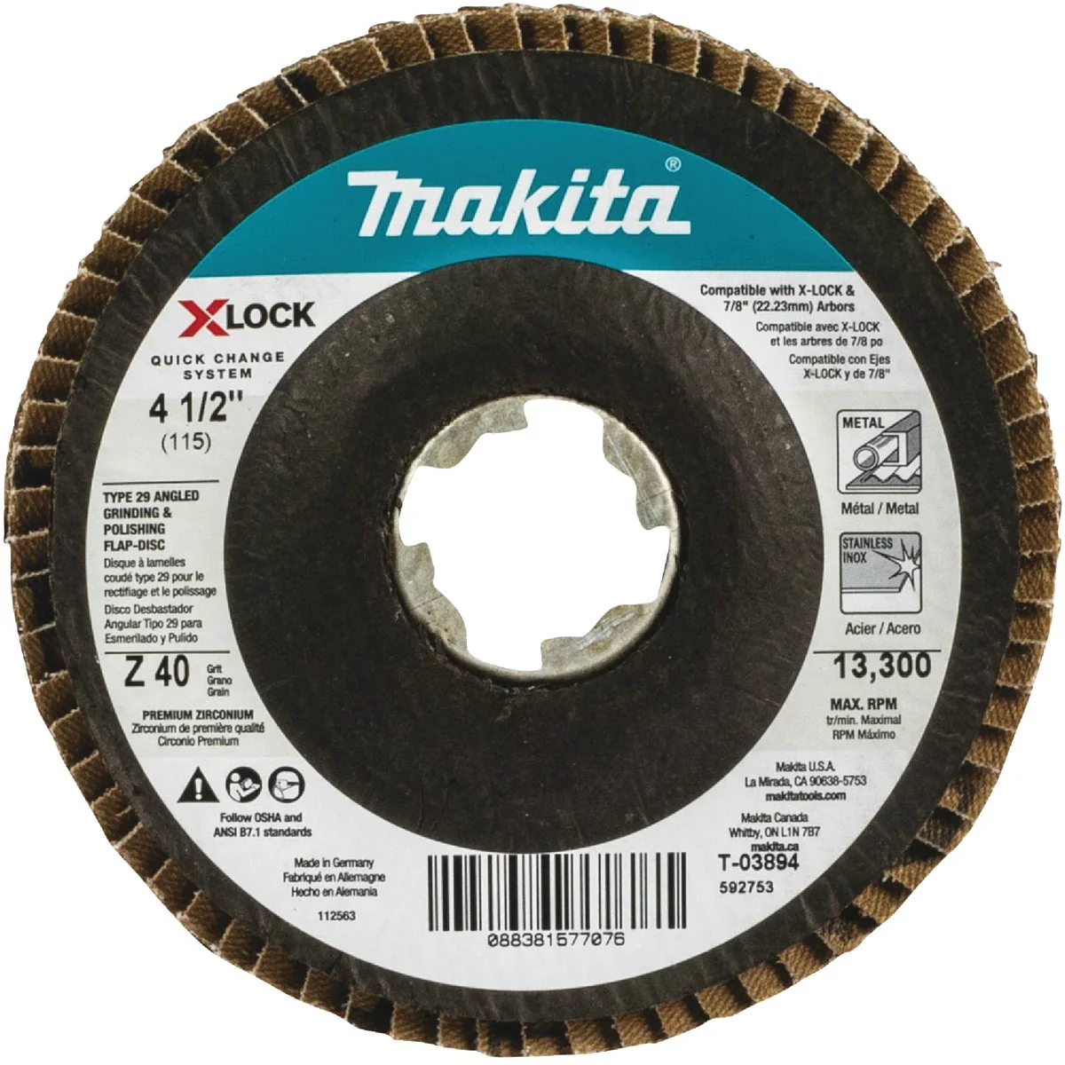Official Makita X-LOCK 4-1 2 In. x 7 8 In. 40-Grit Type 29 Zirconia Angle Grinder Flap Disc Sustainable