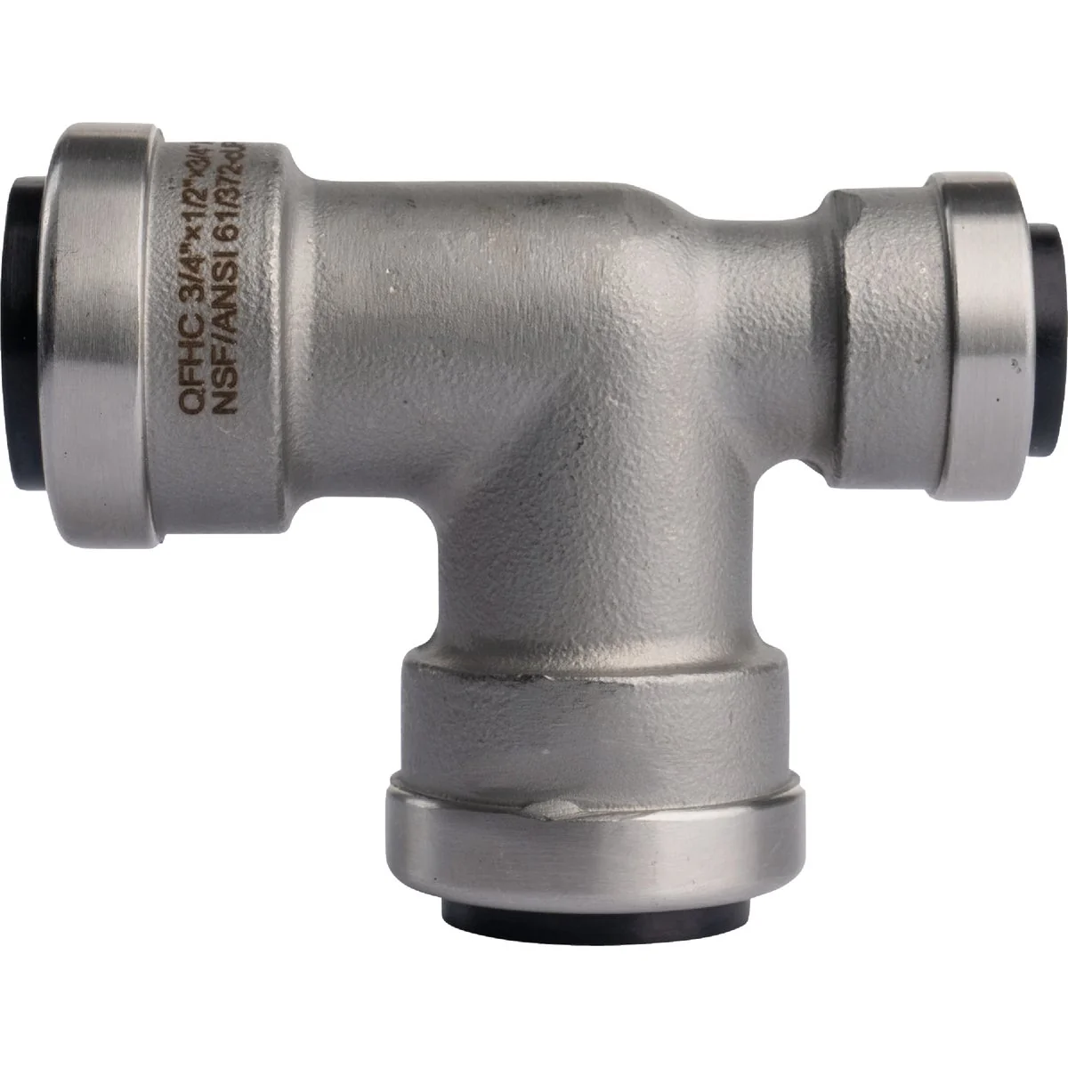 Environmentally Friendly QuickFitting 3 4 In. x 1 2 In. x 3 4 In. Push-to-Connect Stainless Steel Reducing Tee Effective