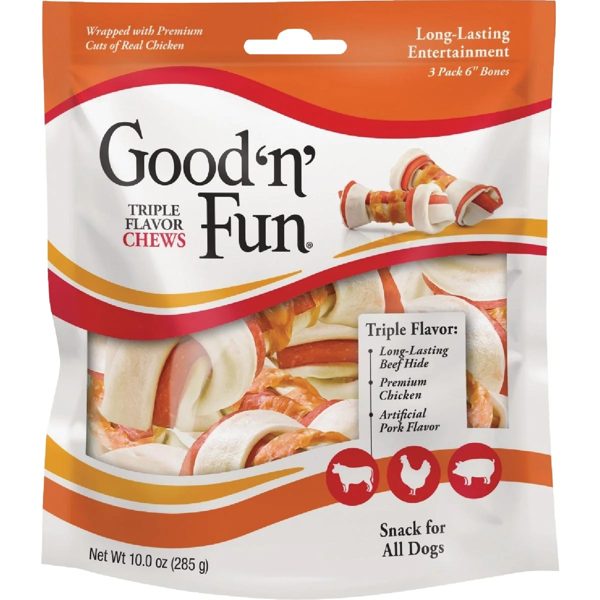 Selected Good ‘N’ Fun 6 In. Triple Flavor Chew Bone 3-Pack Powerful