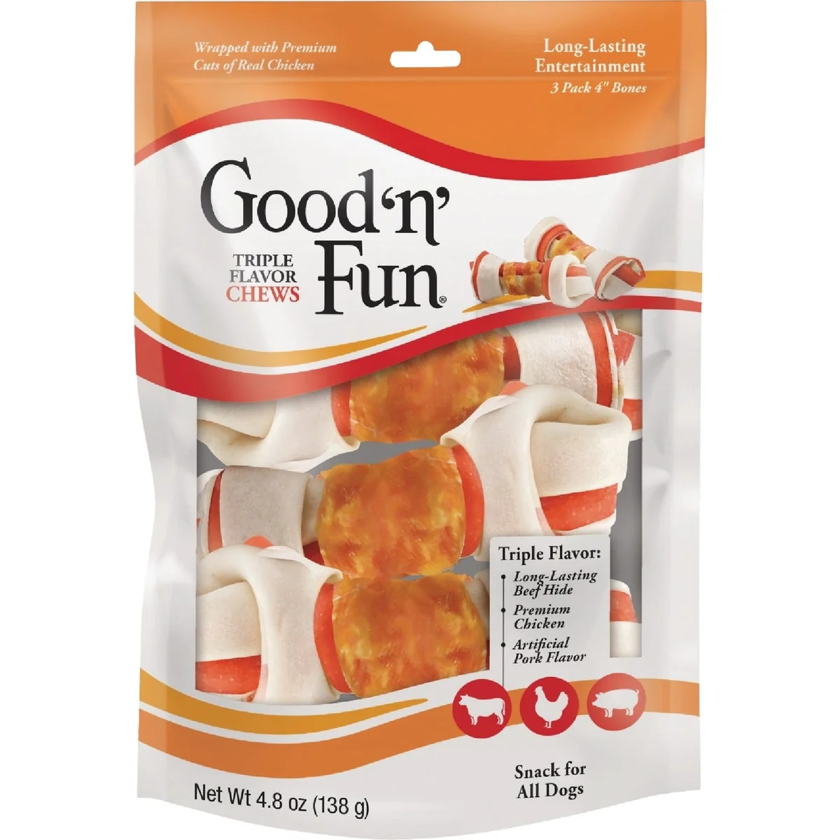 Innovative Good ‘N’ Fun 4 In. Triple Flavor Chew Bone 3-Pack Relaxed