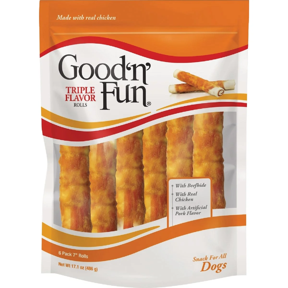Durable Good ‘N’ Fun Triple Flavor Roll Dog Snack 6-Pack Original