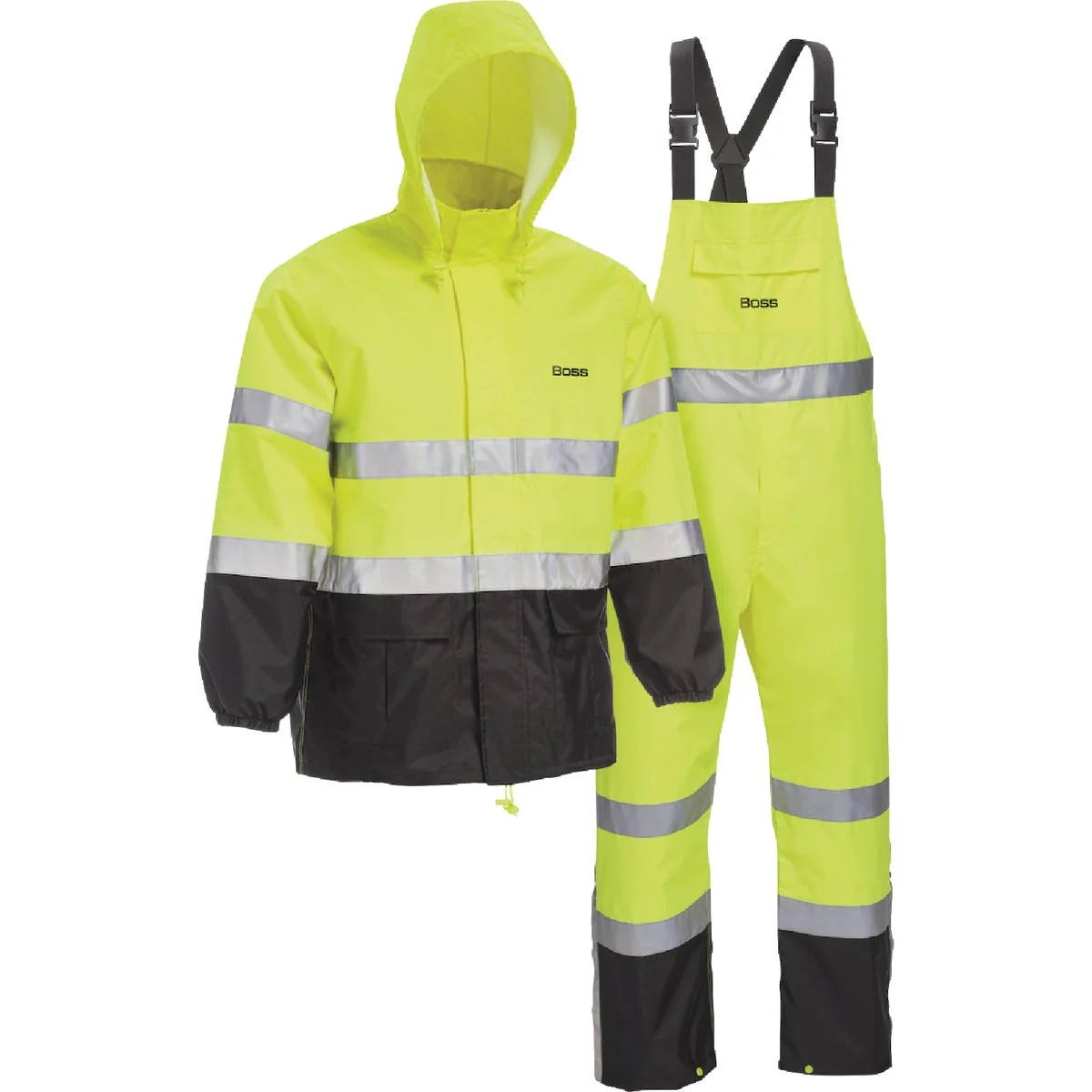 Certified Boss Large 2-Piece ANSI Class 3 Hi-Visibility Rain Suit Versatile