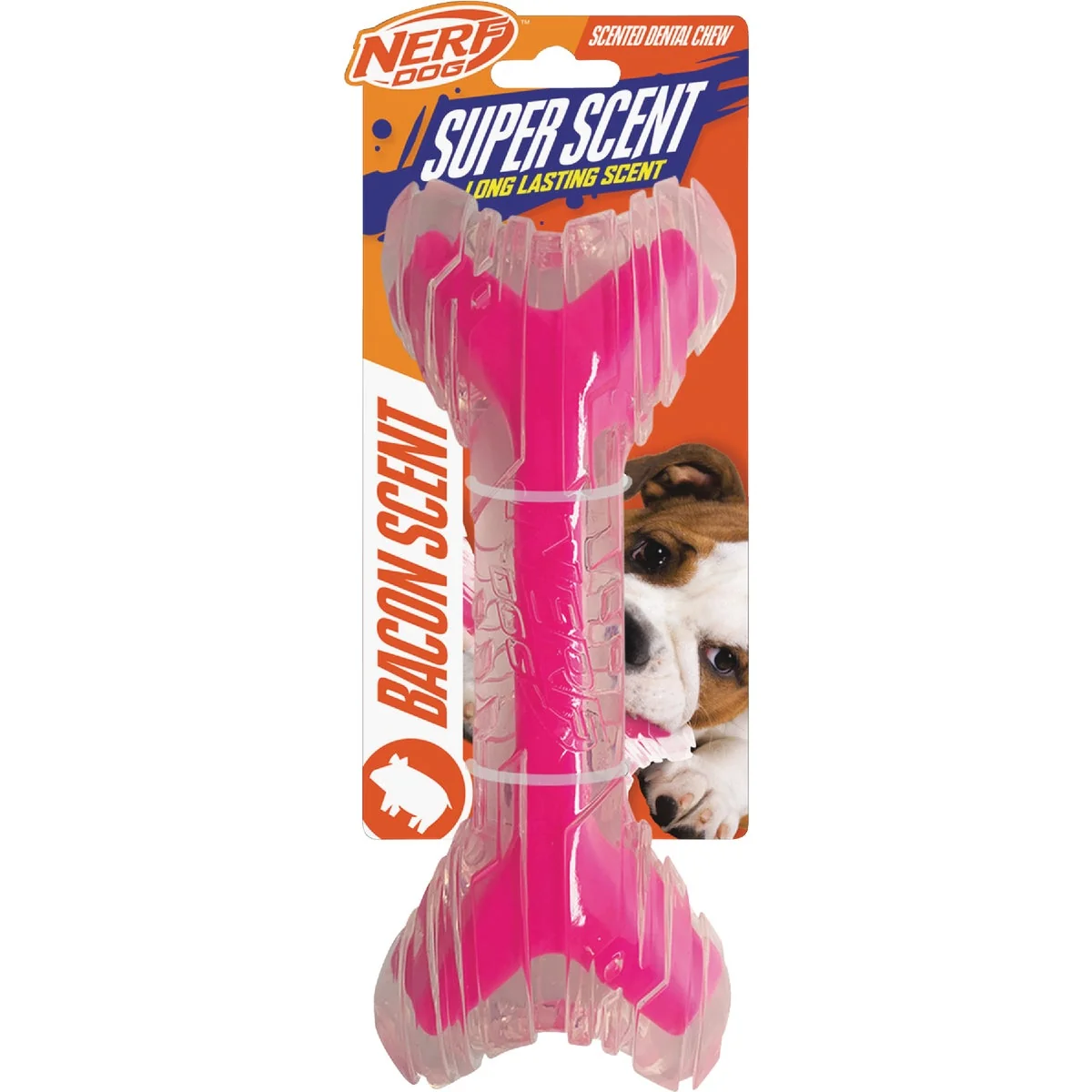 Next-Generation Nerf Dog 9 In. TPR PP Scented Bacon Super Scent Bone Solid Core Certified