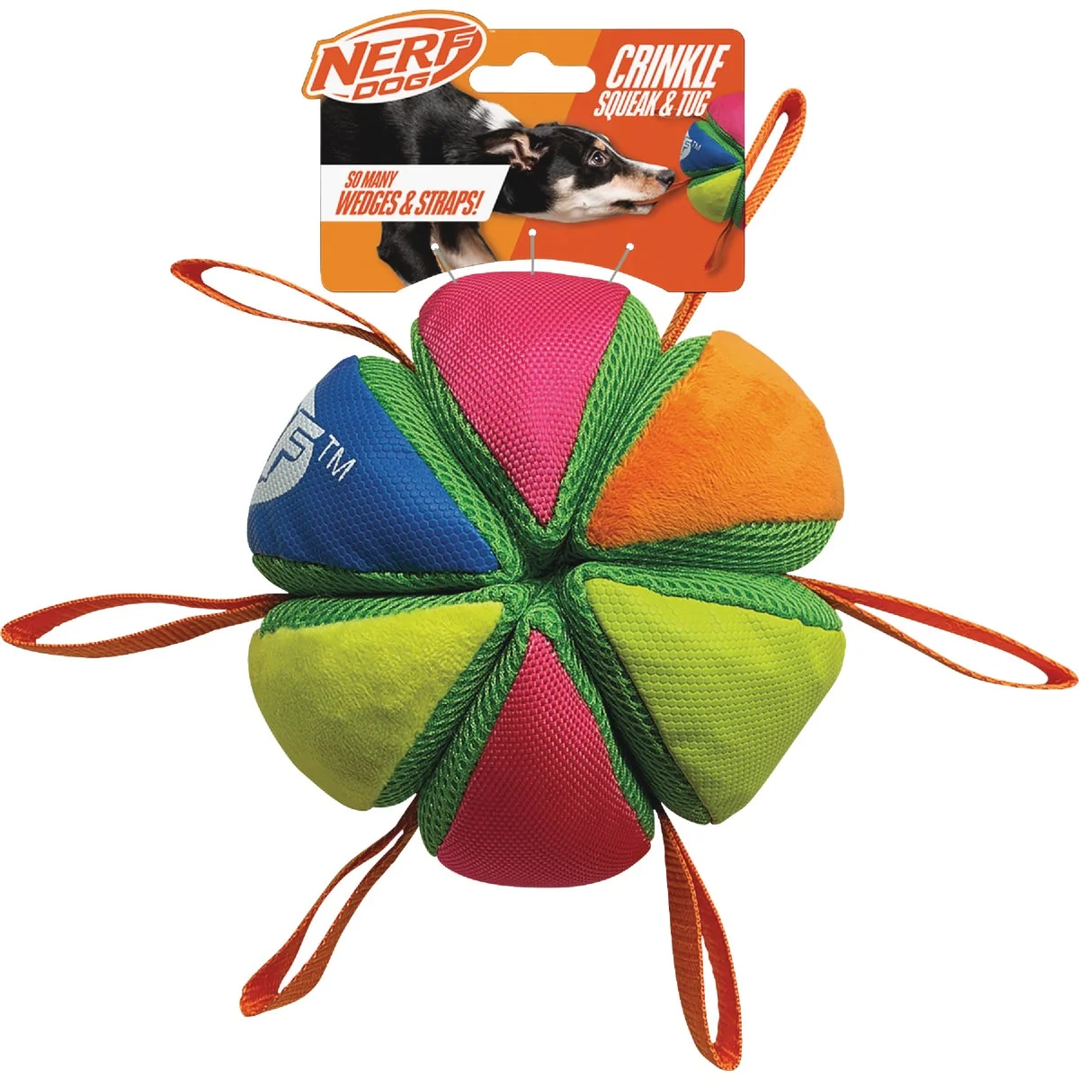 User-Friendly Nerf Dog 5.9 In. Plush Squeak Crunch Wedge Ball with Straps Proven