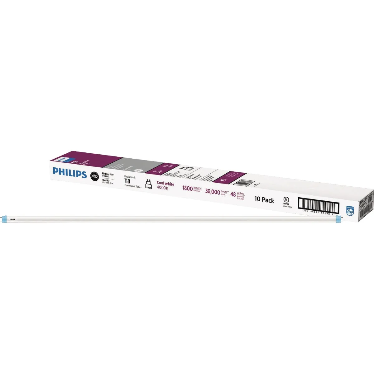 Reliable Philips Instant Fit 32W Equivalent 48 In. Cool White T8 Type A LED Tube Light Bulb 10-Pack High-End