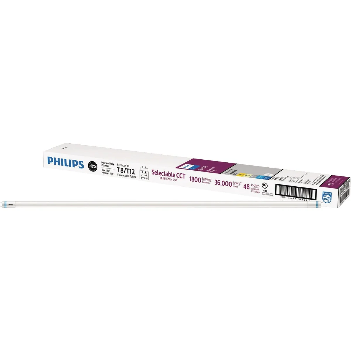 Crafted Philips Plug and Play 32W Equivalent 48 In. 5-CCT Type A T8 T12 LED Tube Light Bulb 2 Pack Effective