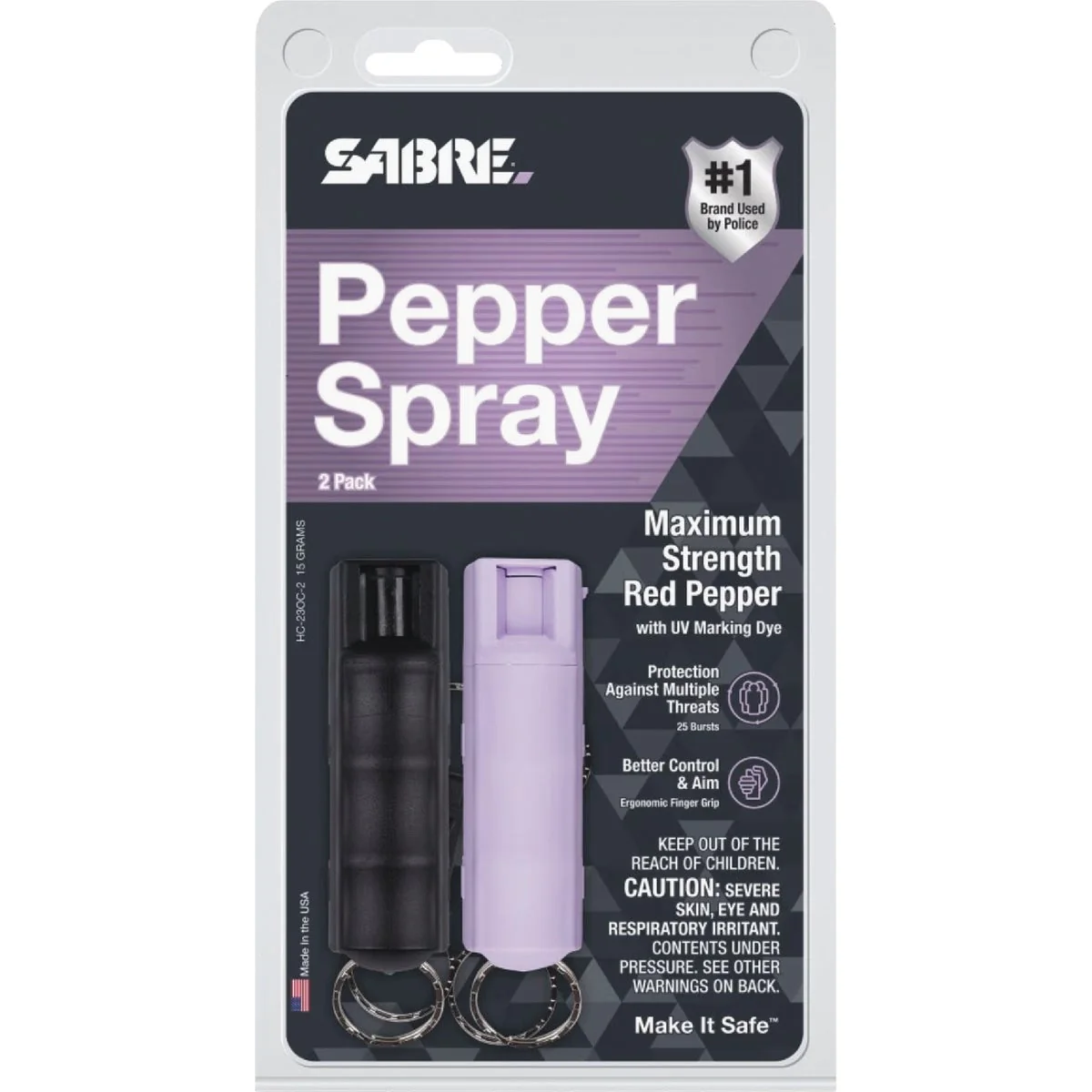 Functional Sabre Hard Case Key Ring Lavender Black Pepper Spray 2-Pack Soft