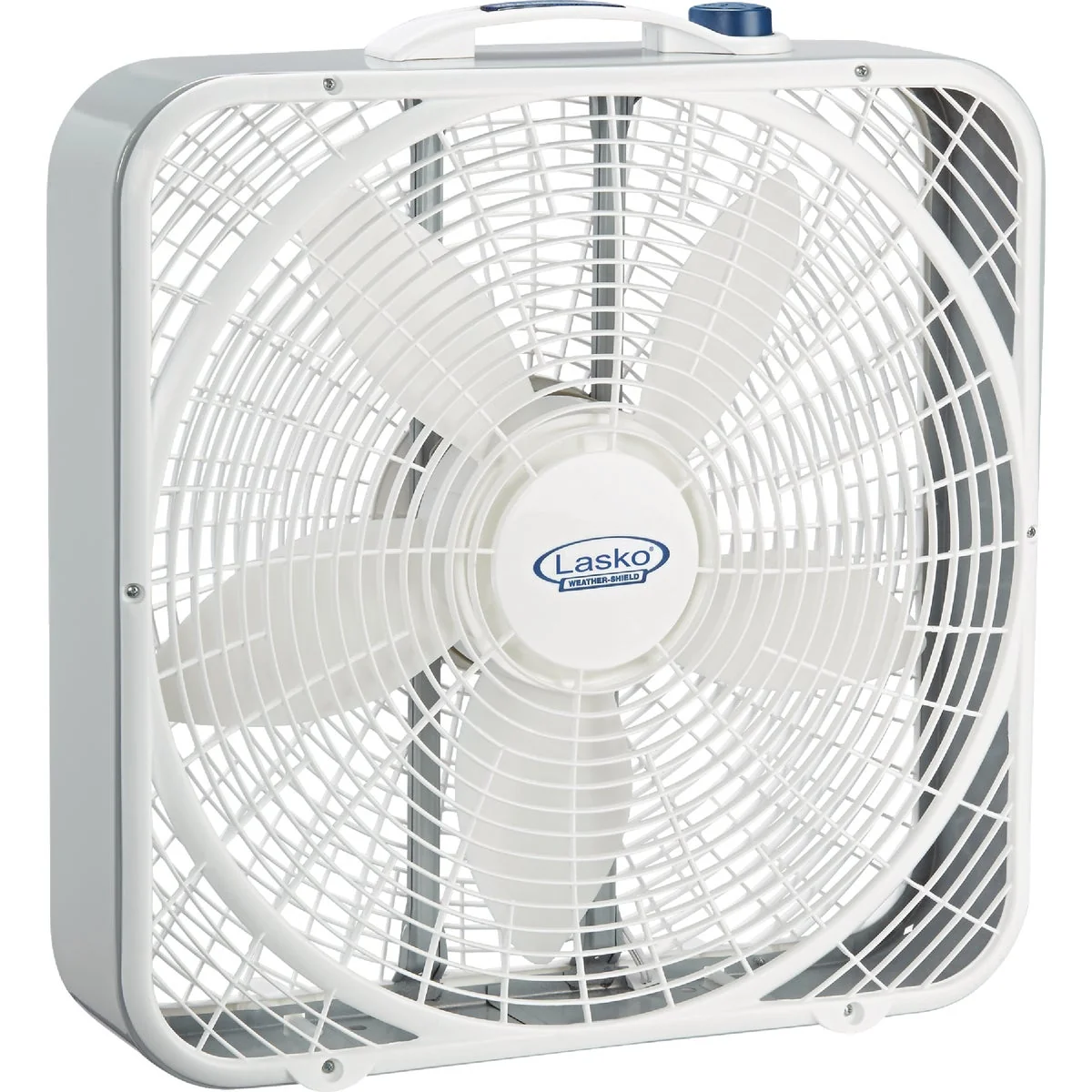 Detailed Lasko 20 In. 3-Speed White Weather-Shield Performance Box Fan Smart