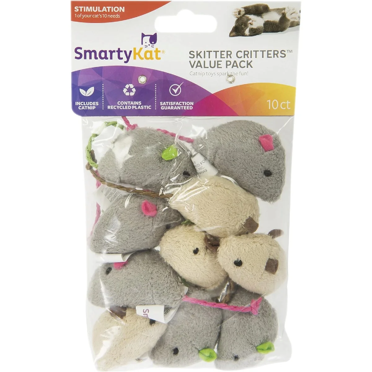Recyclable SmartyKat Skitter Critters Plush Catnip Mice Cat Toy 10-Pack Professional