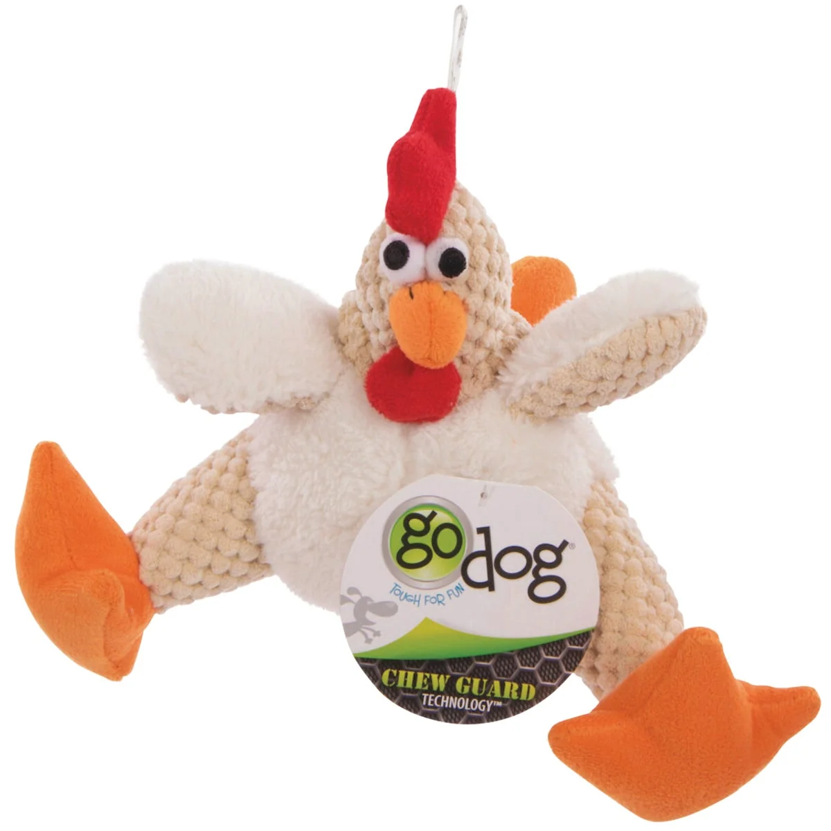 Comfortable goDog Checkers Small White Fat Rooster Squeaky Plush Dog Toy Lightweight