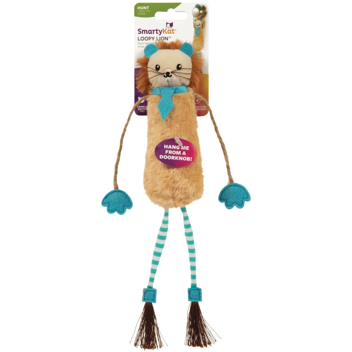 SmartyKat Loopy Lion Door Hanging Breakaway Kicker Catnip Cat Toy Reusable