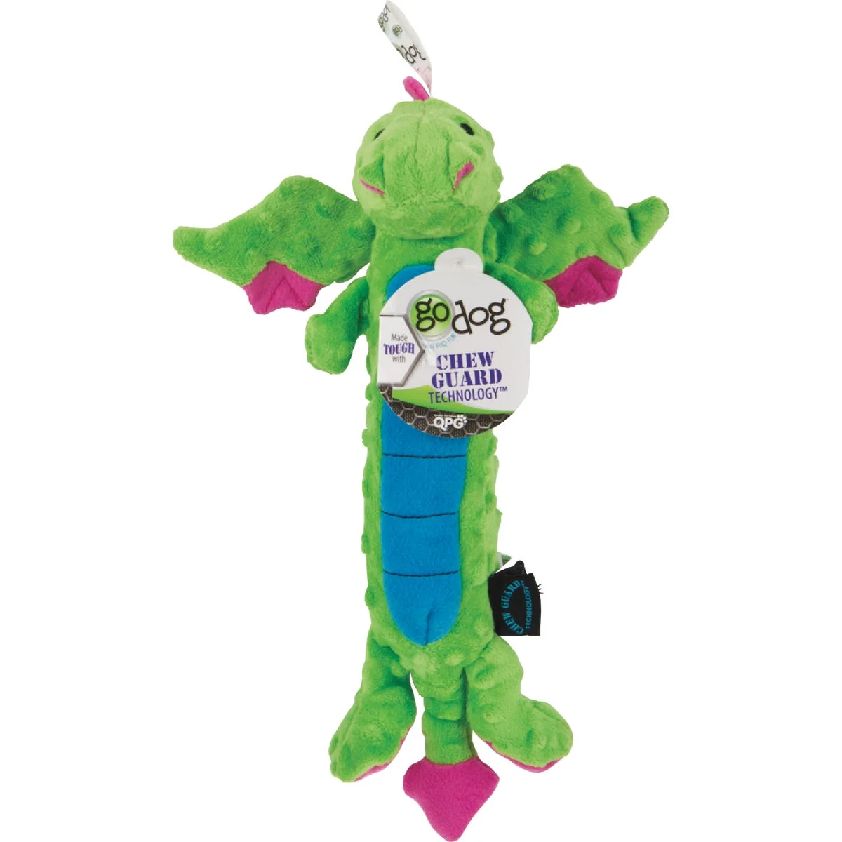 Modern goDog Dragons Large Green Skinny Squeaky Plush Dog Toy Dependable