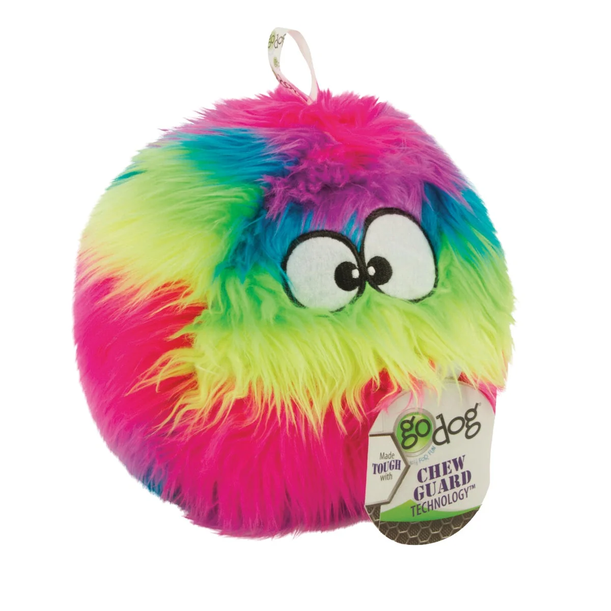Enhanced goDog Furballz Large Rainbow Squeaky Plush Dog Toy Solid