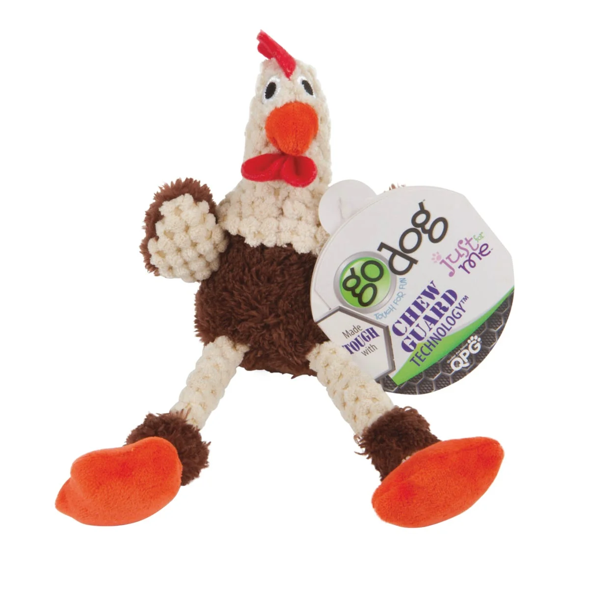 Green goDog Checkers Just For Me Mini Brown Skinny Rooster Squeaky Plush Dog Toy Lightweight