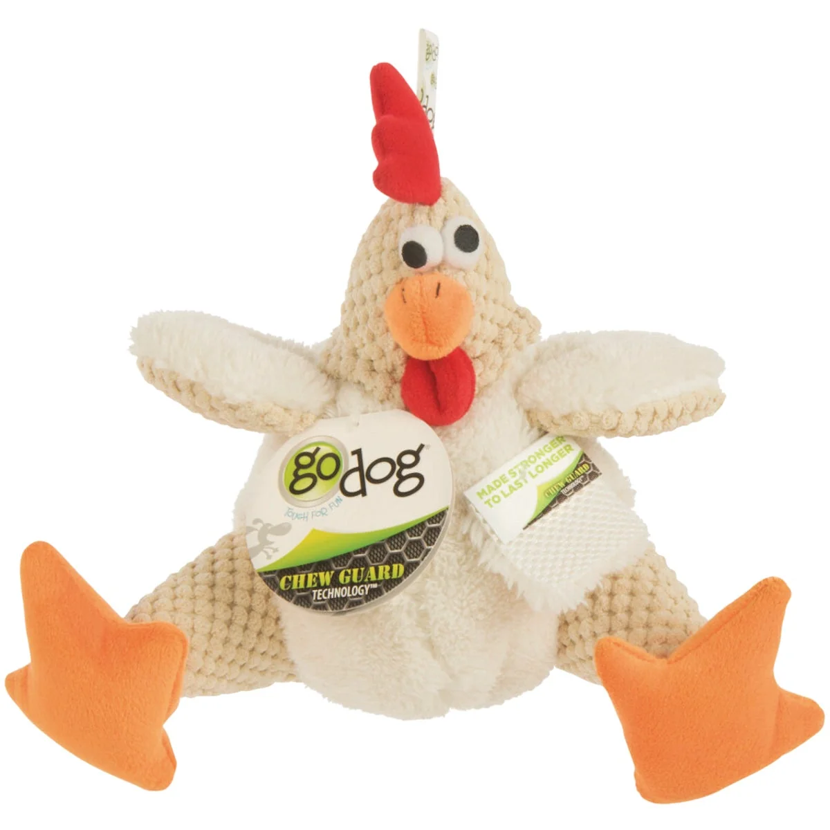 Reliable goDog Checkers Large White Fat Rooster Squeaky Plush Dog Toy Exclusive