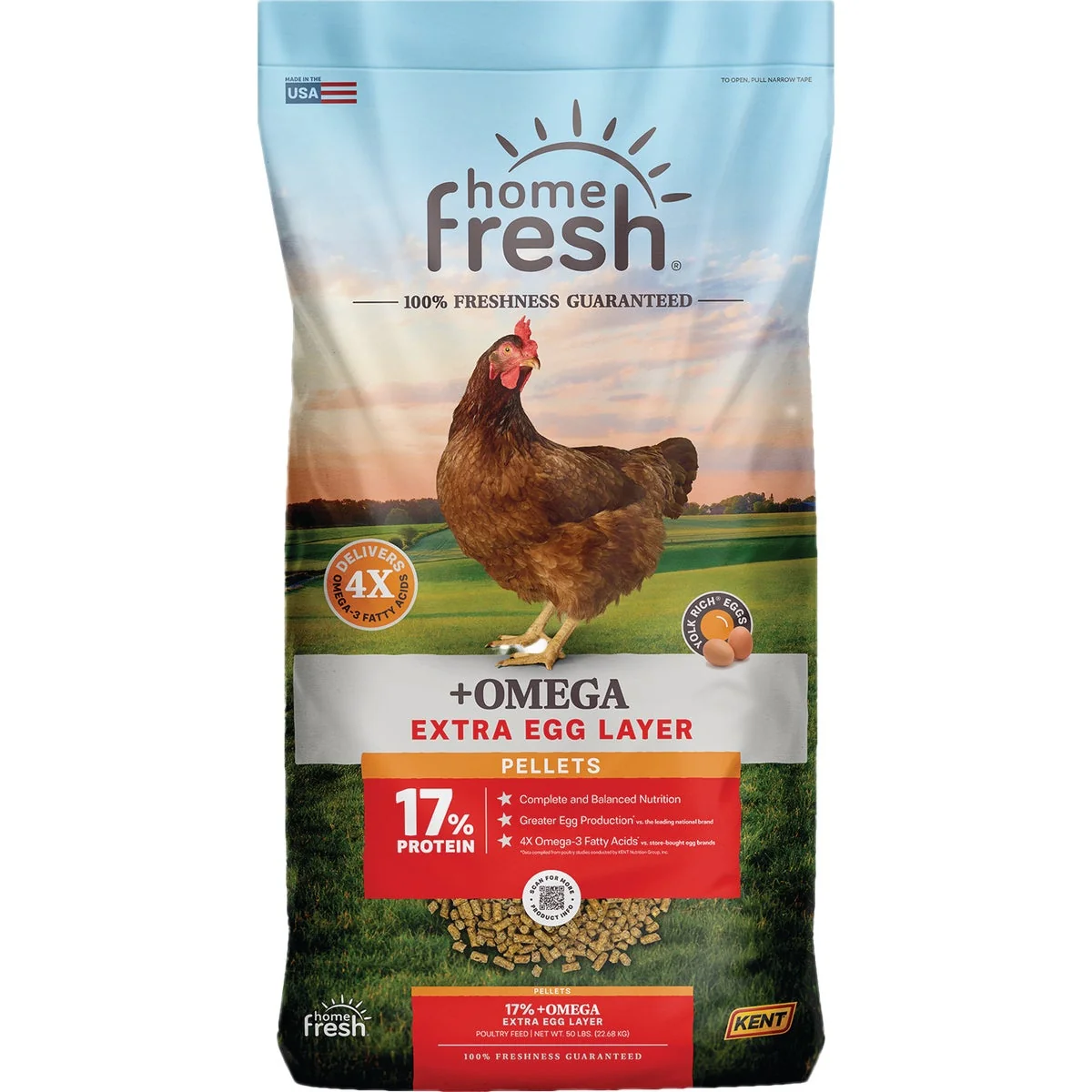 Reusable Kent Home Fresh Extra Egg Layer Omega 50 Lb. Crumble Feed Sustainable