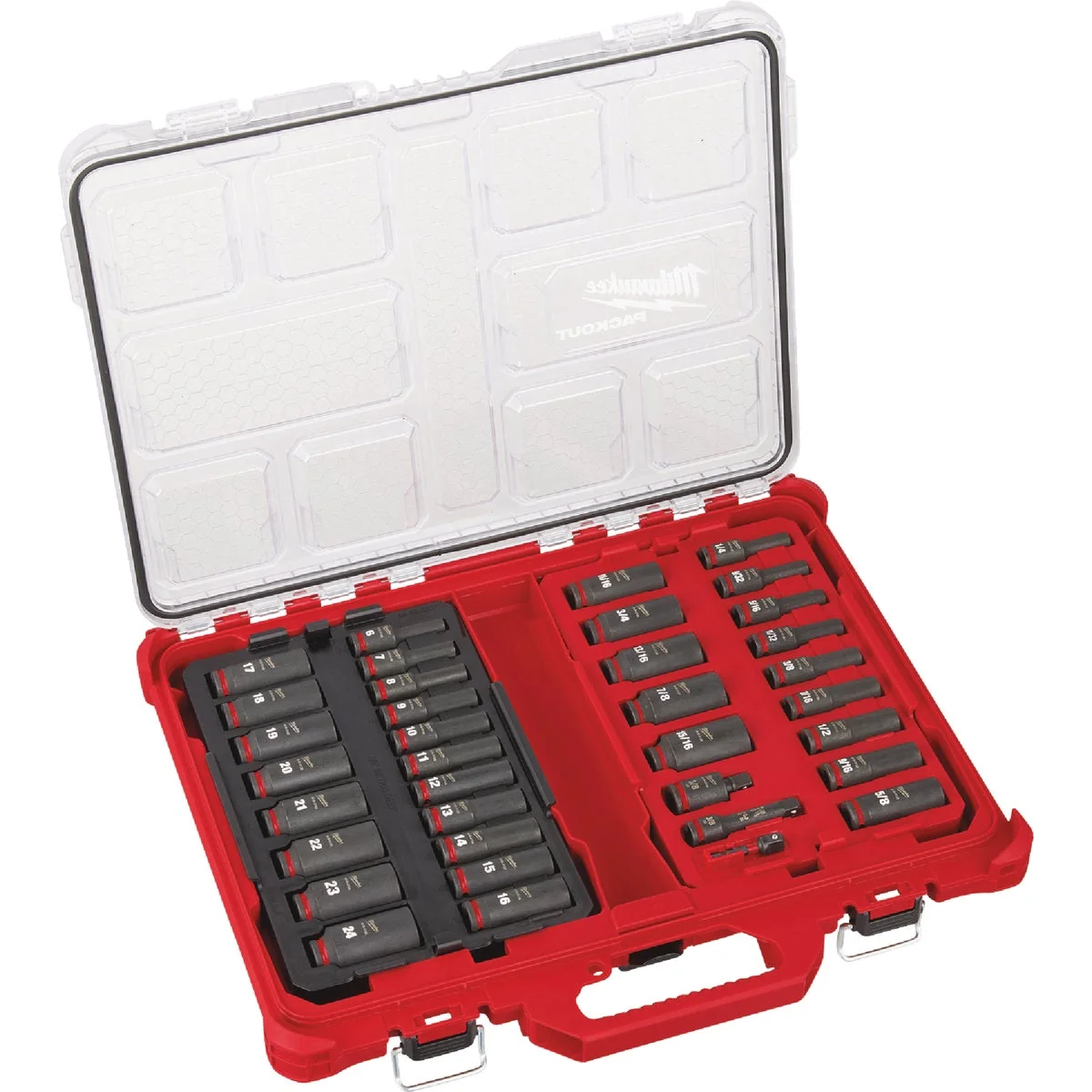 Sophisticated Milwaukee SHOCKWAVE Standard Metric 3 8 In. Drive 6-Point Deep Impact Driver Set with PACKOUT Organizer 36-Piece Organic