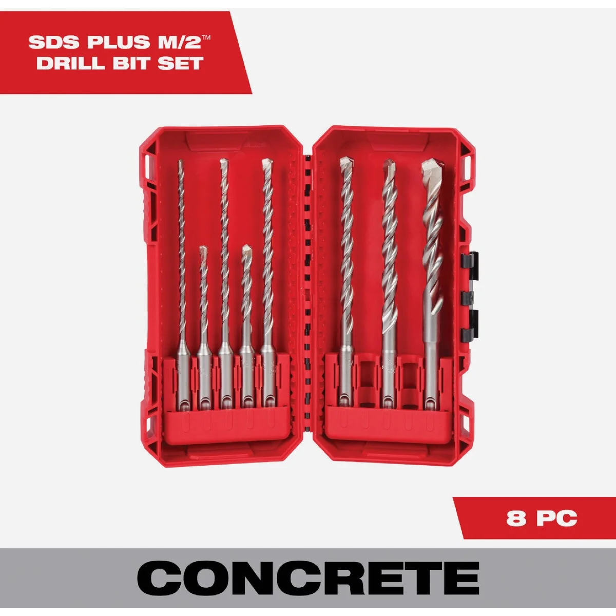 Official Milwaukee 8-Piece SDS Plus M 2 2-Cutter Drill Bit Kit High-Grade