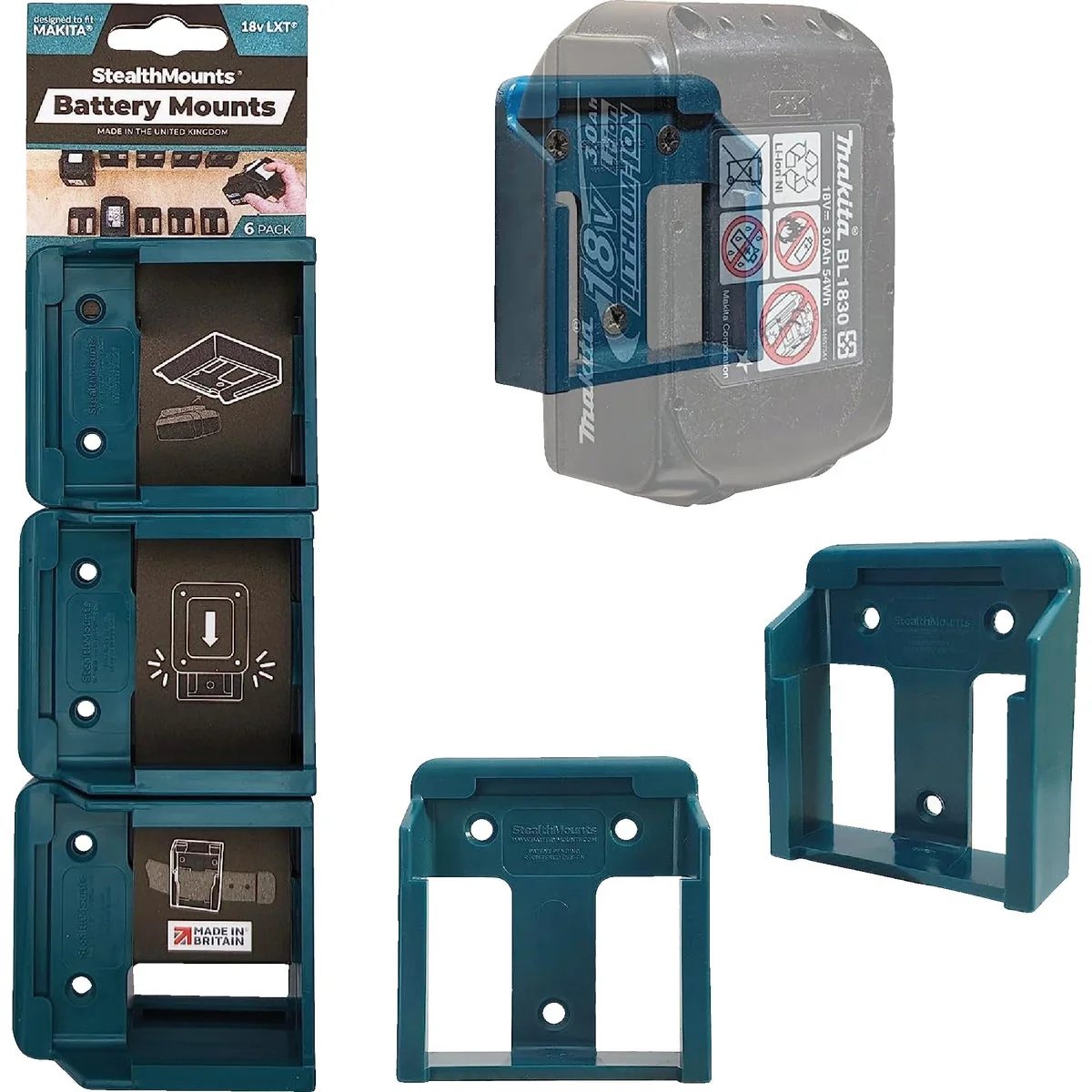 Premium Material StealthMounts Battery Mounts for Makita 18V LXT 6-Pack Certified