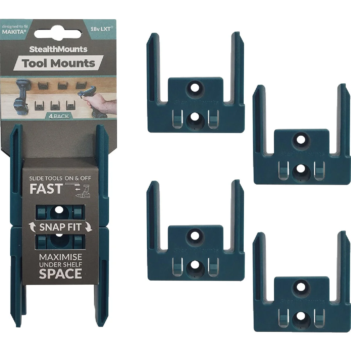 Expertly Made StealthMounts Tool Mounts for Makita 18V LXT 4-Pack Optimized
