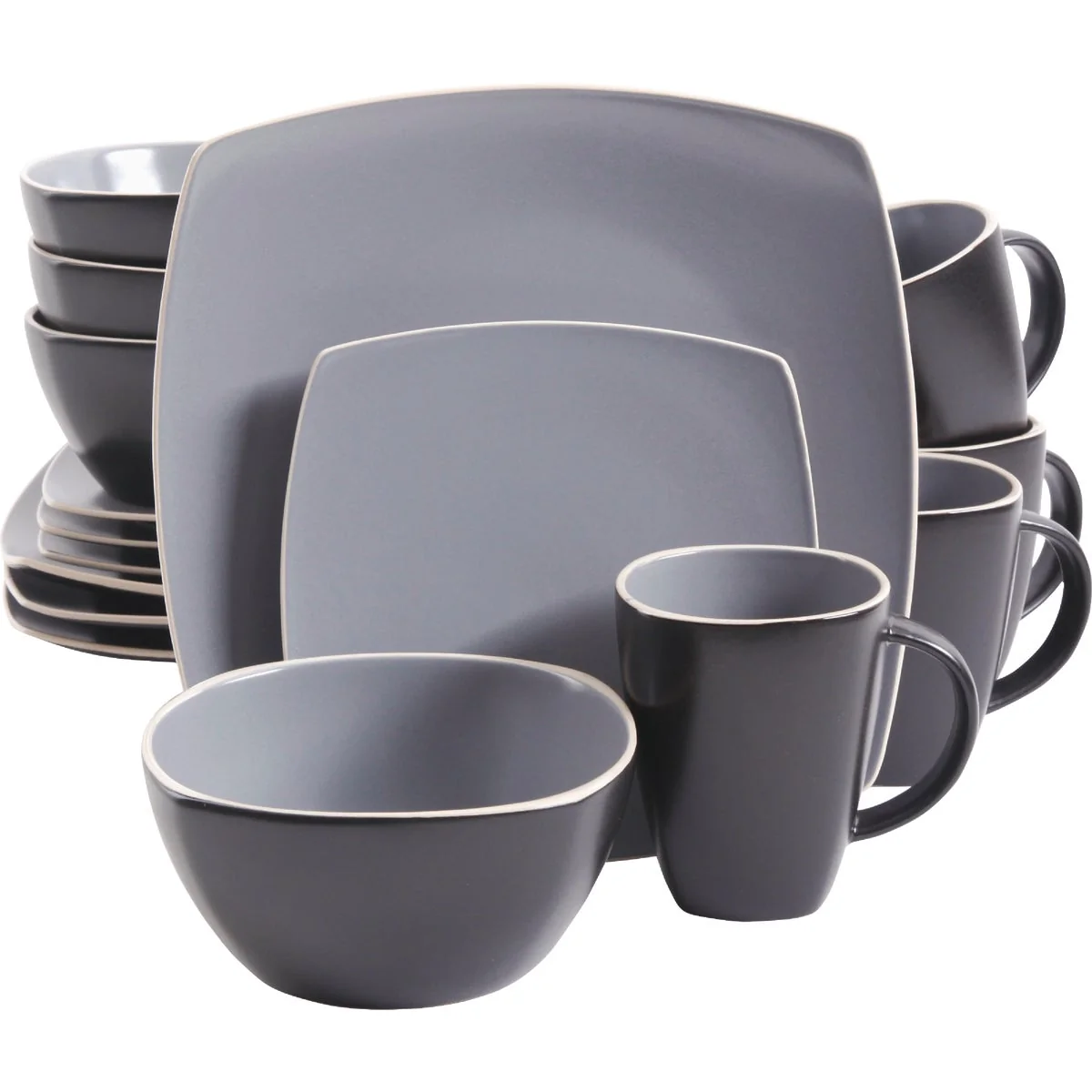 High-Performance Gibson Home Soho Lounge Square Gray Stoneware Dinnerware Set 16-Piece Reliable