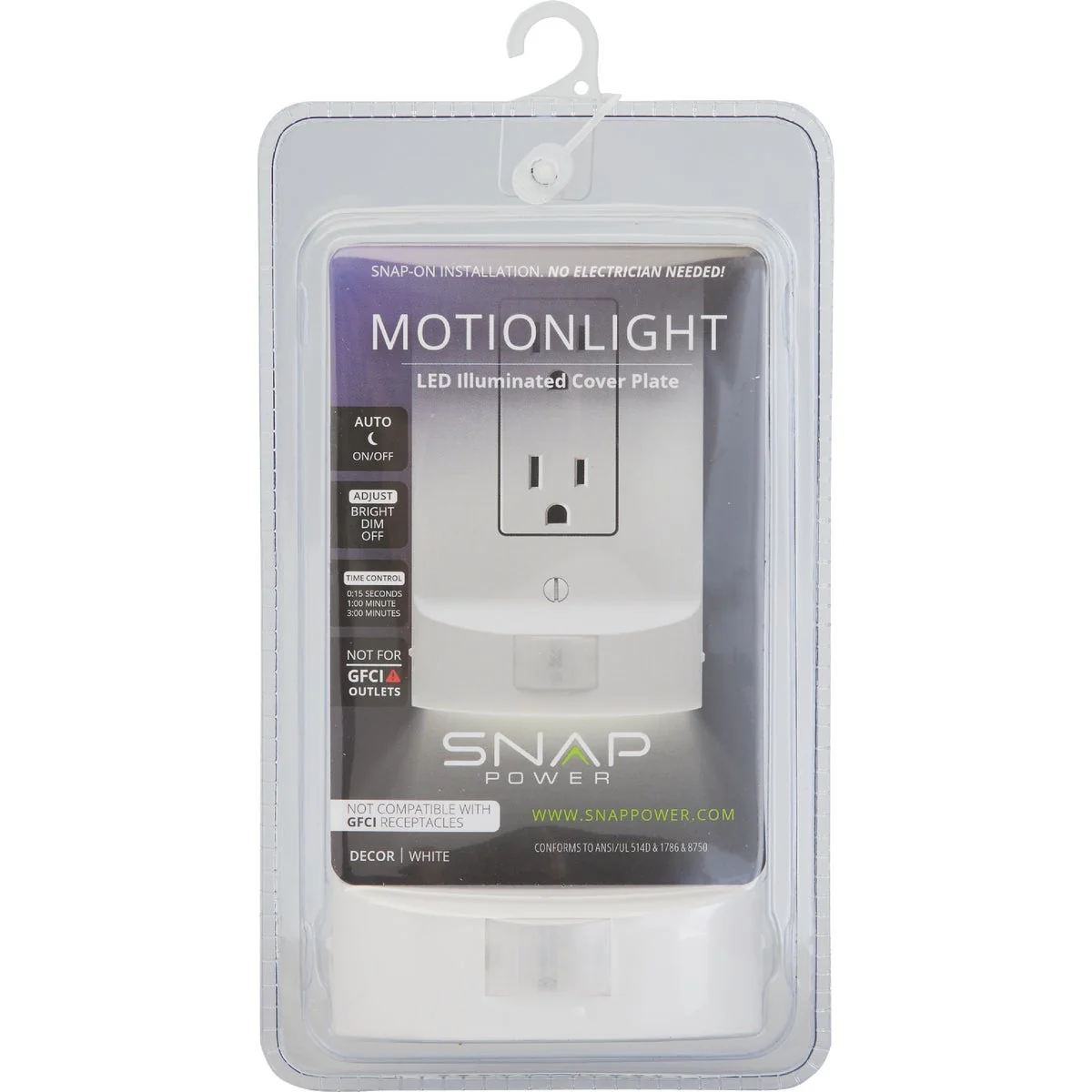 Powerful SnapPower MotionLight 1-Gang Decorative Wall Plate White Enhanced
